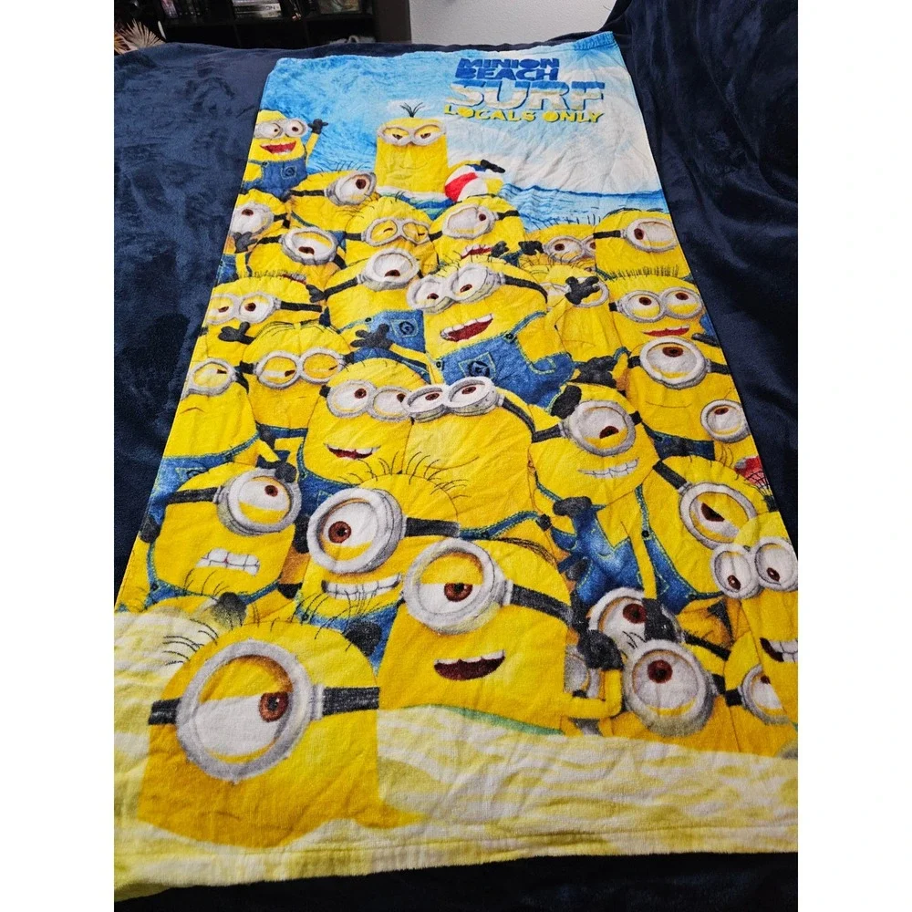 Despicable Me Minions Beach Towel Surf Locals Only Yellow Blue 28x58 Cotton